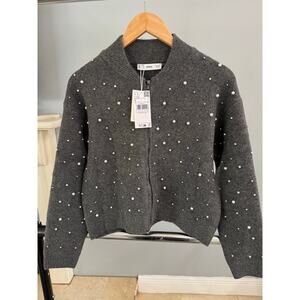 MANGO KNITTED JACKET WITH PEARL DETAILS SIZE small